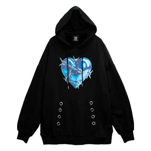 [APPAREL]/リッスンフレーバー/有刺鉄線 メタルハートパーカー BLACK (F) ゴスロリ・パンク/LISTEN FLAVOR