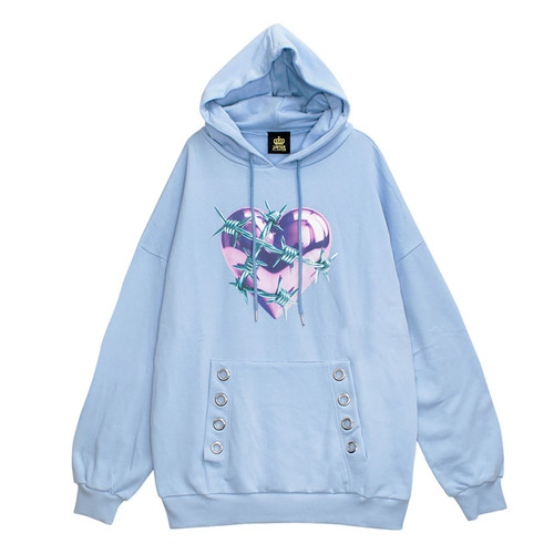 [APPAREL]/リッスンフレーバー/有刺鉄線 メタルハートパーカー L.BLUE (F) ゴスロリ・パンク/LISTEN FLAVOR