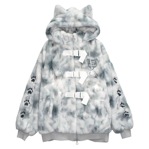 [APPAREL]/リッスンフレーバー/猫耳黒猫同盟 ファーブルゾン WHITE MARBLE (F) ゴスロリ・パンク/LISTEN FLAVOR