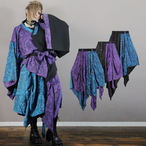 [APPAREL]/ディオラート/[GOTH CHINA] 3WAY ユニセックス・スカート[和柄・中華柄] パープル×ブルー (F) ゴスロリ・パンク/Deorart