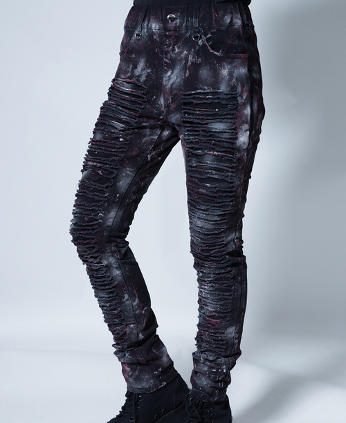 [APPAREL]/セックスポットリベンジ/DESTROY PUNK SLASH STRETCH スキニー パンツ RED 黒＋赤系ペイント (M) ゴスロリ・パンク/SEX POT ReVeNGe