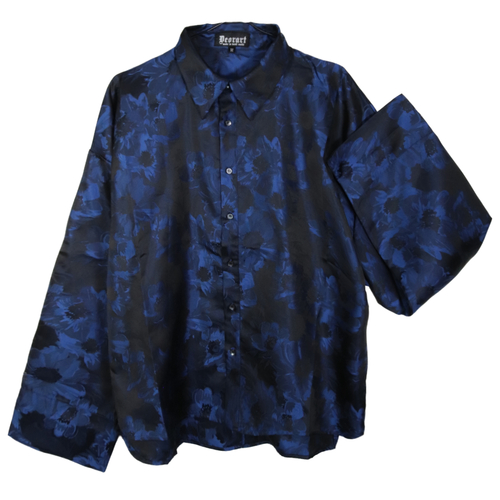 [APPAREL]/ディオラート/ジャガード フラワー柄・オーバーサイズシャツ ブルー (M) ゴスロリ・パンク/Deorart