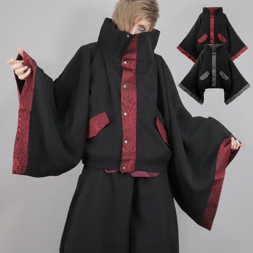 [APPAREL]/ディオラート/中綿・キモノ袖 マントコート [着物袖・和装] ブラック×ワイン (M) ゴスロリ・パンク/Deorart