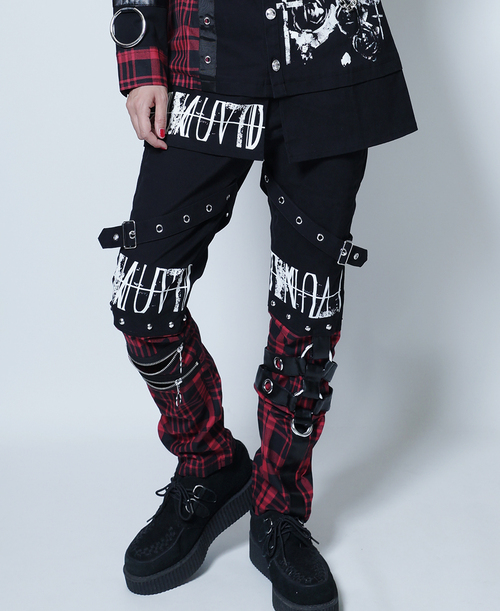 [APPAREL]/セックスポットリベンジ/VICIOUS MURDER PUNKISH ZIP パンツ 黒＋赤チェック (L) ゴスロリ・パンク/SEX POT ReVeNGe
