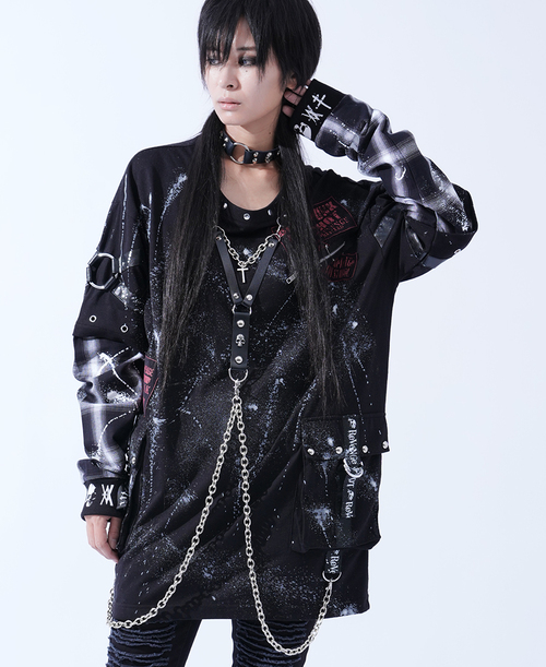 [APPAREL]/セックスポットリベンジ/CUSTOM CROSS BELT PUNKISH CHECK SLEEVE カットソー 黒+白チェック (F) ゴスロリ・パンク/SEX POT ReVeNGe