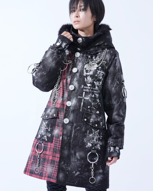 [APPAREL]/セックスポットリベンジ/CUSTOM ROUGE CROSS パンキッシュ コート 黒+赤チェック (M) ゴスロリ・パンク/SEX POT ReVeNGe
