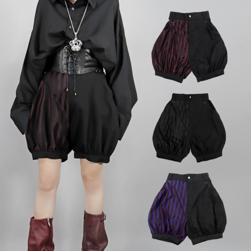 [APPAREL]/ディオラート/ストライプ柄 バルーン ドロワーズ パンツ ブラック×ワイン (M) ゴスロリ・パンク/Deorart