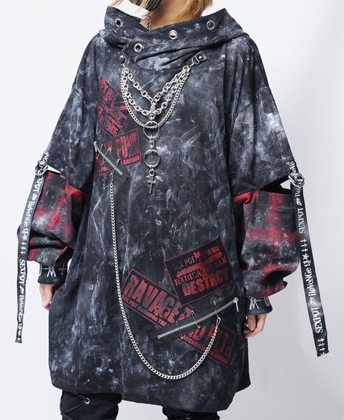 [APPAREL]/セックスポットリベンジ/CUSTOM DESIGN HOOD BONDAGE CHECK カットソー 黒＋黒赤チェック (F) ゴスロリ・パンク/SEX POT ReVeNGe 11,833円