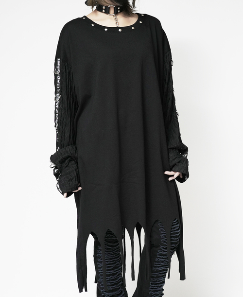 [APPAREL]/セックスポットリベンジ/DESIGN SLEEVE GOTHIC PUNK WASHER カットソー 黒 (F) ゴスロリ・パンク/SEX POT ReVeNGe