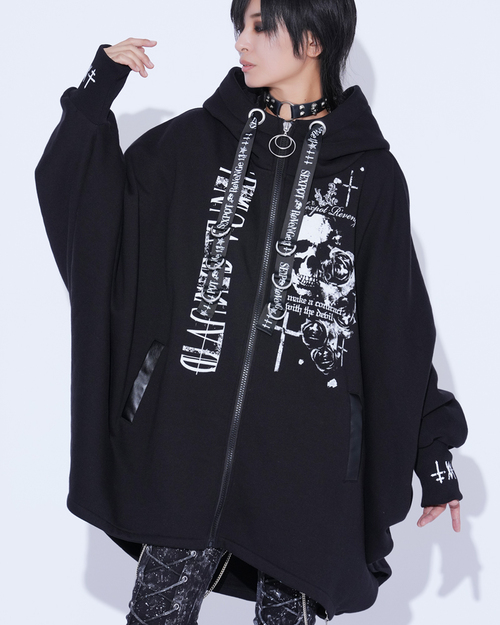 [APPAREL]/セックスポットリベンジ/ROUGE CROSS PONCHO ZIP パーカ 黒 (F) ゴスロリ・パンク/SEX POT ReVeNGe