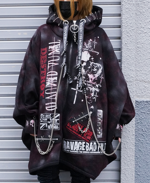 [APPAREL]/セックスポットリベンジ/CUSTOM ROUGE CROSS PONCHO ZIP パーカ 黒 (F) ゴスロリ・パンク/SEX POT ReVeNGe
