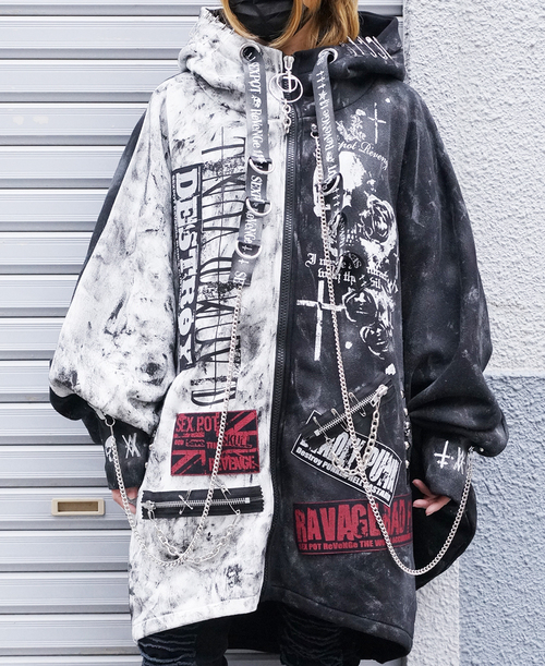 [APPAREL]/セックスポットリベンジ/CUSTOM ROUGE CROSS PONCHO ZIP パーカ 黒＋白 (F) ゴスロリ・パンク/SEX POT ReVeNGe 14,993円