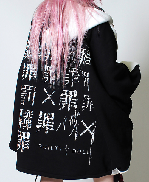[APPAREL]/セックスポットリベンジ/罪×罰 ROUGE CROSS PONCHO ZIP パーカ 黒＋白 (F) ゴスロリ・パンク/SEX POT ReVeNGe