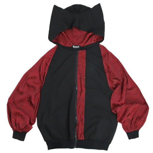 [APPAREL]/ディオラート/猫耳フード 中華柄 切替え BIGパーカー ブルゾン ブラック×レッド (F) ゴスロリ・パンク/Deorart