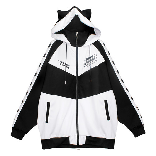 [APPAREL]/リッスンフレーバー/LISTEN FLAVOR ゲーミング猫耳 ジャージパーカー WHITE×BLACK (F) ゴスロリ・パンク/LISTEN FLAVOR