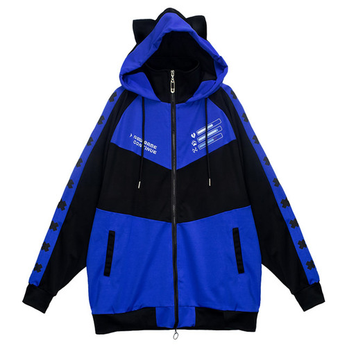 [APPAREL]/リッスンフレーバー/LISTEN FLAVOR ゲーミング猫耳 ジャージパーカー BLUE×BLACK (F) ゴスロリ・パンク/LISTEN FLAVOR