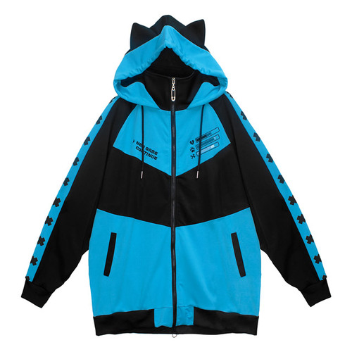 [APPAREL]/リッスンフレーバー/LISTEN FLAVOR ゲーミング猫耳 ジャージパーカー AQUA×BLACK (F) ゴスロリ・パンク/LISTEN FLAVOR