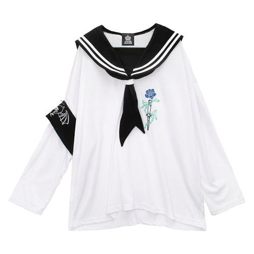 [APPAREL]/リッスンフレーバー/LISTEN FLAVOR 青バラ腕章セーラートップス WHITE (F) ゴスロリ・パンク/LISTEN FLAVOR