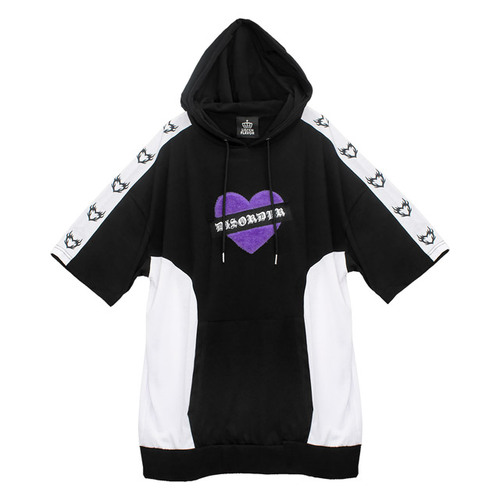 [APPAREL]/リッスンフレーバー/LISTEN FLAVOR ふわもこハート切替半袖パーカー BLACK (F) ゴスロリ・パンク/LISTEN FLAVOR