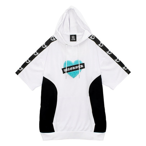 [APPAREL]/リッスンフレーバー/LISTEN FLAVOR ふわもこハート切替半袖パーカー WHITE (F) ゴスロリ・パンク/LISTEN FLAVOR