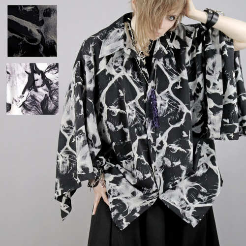 [APPAREL]/ディオラート/[ 2WAY ] KIMONO袖 オーバーサイズ シャツ [グランジフラワー] ブラック (L) ゴスロリ・パンク/Deorart