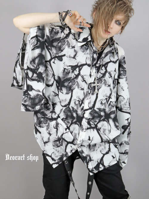 [APPAREL]/ディオラート/[ 2WAY ] KIMONO袖 オーバーサイズ シャツ [グランジフラワー] ホワイト (L) ゴスロリ・パンク/Deorart