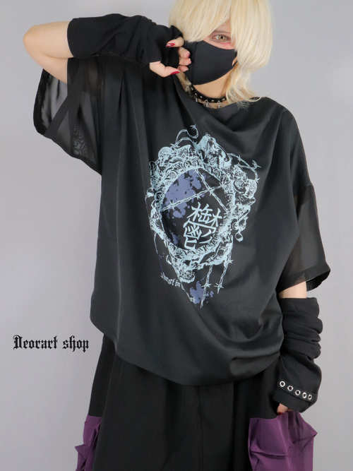 [APPAREL]/ディオラート/袖シアー ドレープ Tシャツ [ 鬱 ] (M) ゴスロリ・パンク/Deorart 6,919円