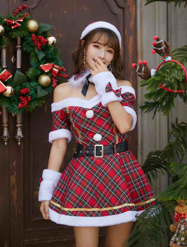 サンタコス クリスマス オフショル チェック柄 - コスプレ