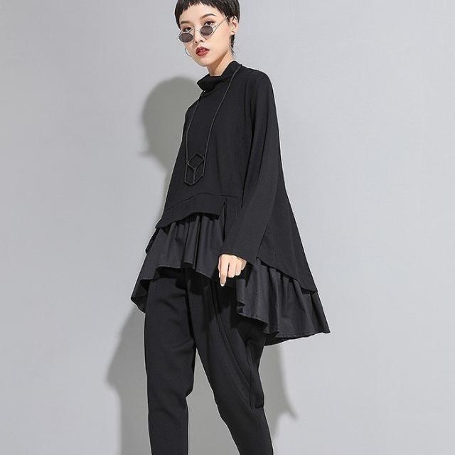 トップス モード系 レディース 長袖 ミディアム丈 アシンメトリー 個性