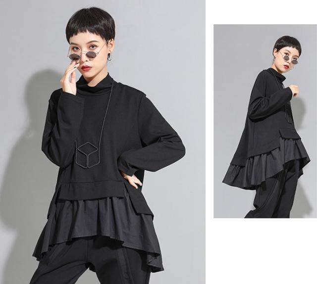 トップス モード系 レディース 長袖 ミディアム丈 アシンメトリー 個性