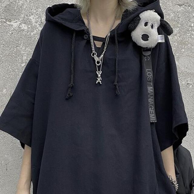 フード付き黒長袖Tシャツ フード付き黒長袖Tシャツ フード付き黒長袖Tシャツ