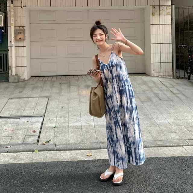 ワンピース ロング タイダイ ノースリーブ レディース キャミ
