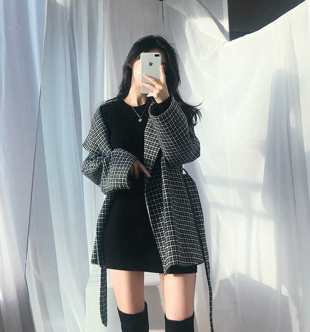 ハーフコート レディース アウター ジャケット 千鳥柄 チェック