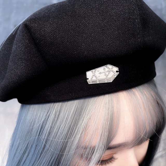 ベレー帽 ベレー帽子 棺 ロゴ 文芸スタイル 黒 帽子 レディース