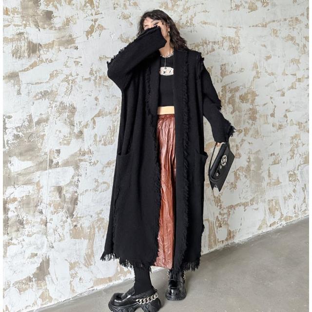 ニット ロング カーディガン レディース タッセル コート チェスターコート モード 個性的 秋冬 厚手 大きいサイズ ゆったり おしゃれ カジュアル ニット ロング カーディガン レディース タッセル コート
