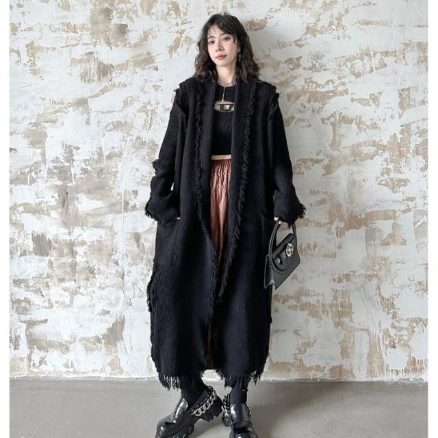 ニット ロング カーディガン レディース タッセル コート ゆったり モード 秋冬 チェスターコート 個性的 カジュアル おしゃれ 大きいサイズ 厚手 ニット ロング カーディガン レディース タッセル コート
