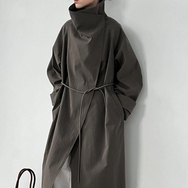 スタンドカラー コート レディース オーバーサイズ ロングコート ロング モッズコート アウター ミドル丈 pLegLad モード系 スプリングコート ライトアウター ウエストマーク オフィス オフィスカジュアル 大きいサイズ きれいめ 羽織り 秋冬 春 秋 冬