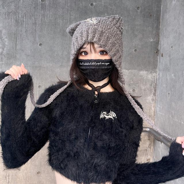 ニット帽 猫耳 y2k 女性のためのゴシックパンクスタイルの猫の耳の帽子