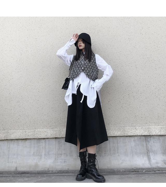 デザインシャツ　アシメ　アート　モダン　奇抜　個性的　ホワイト　マルチ　長袖 デザインシャツ アシメ アート モダン 奇抜 個性的 ホワイト