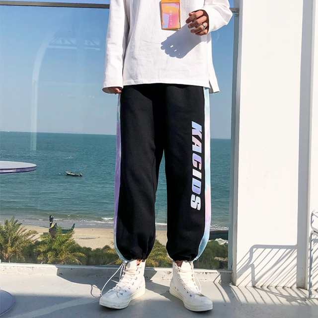 新作 メンズ ワイドパンツ 2XL ブラック スウェットパンツ 韓国 トラック サルエルパンツ