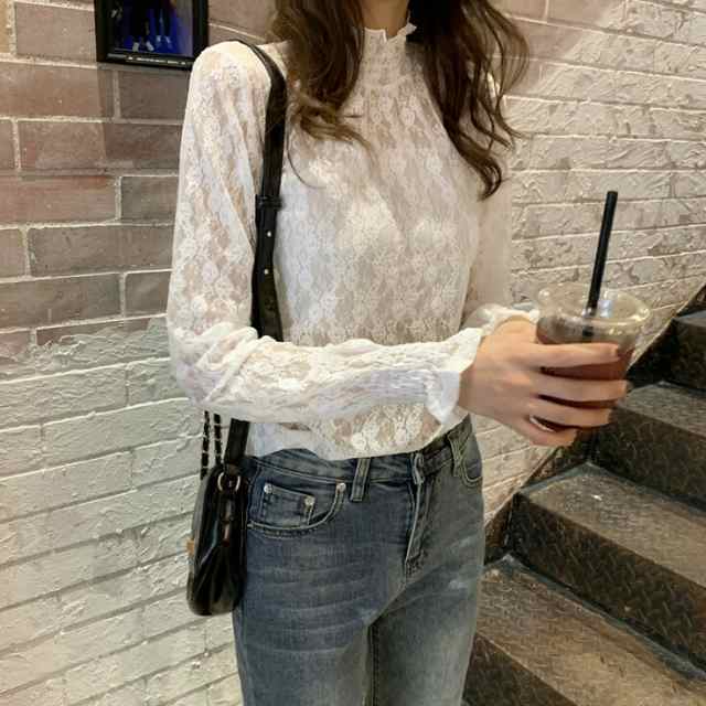 レースインナーブラウス シースルー セクシー 透け感 トップス 長袖 シャツ オシャレ トレンド レディース タートルネック 着痩せ ハイネの通販はau Pay マーケット Pleglad