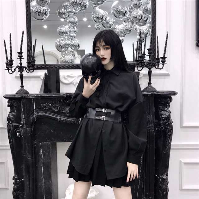 上品なファッション シャツ 長袖 ウエストベルト 二連ベルト ビッグシルエット ワンピース