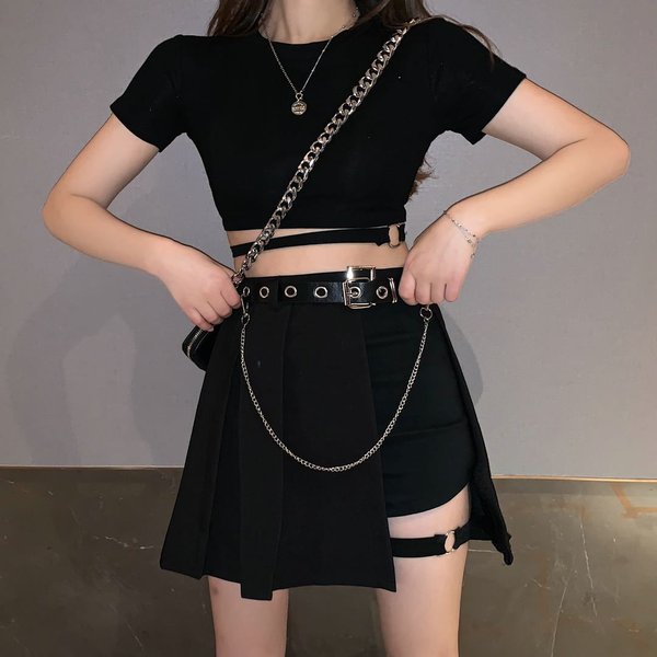 ランバン ハイウエスト スカート ブラック LANVIN SPORT ラインディテールスカート（総丈42cm） -デサント