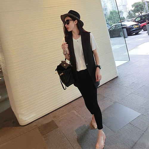 ジレ ロング レディース ベスト スプリング テーラード ワンボタン コーディネート カーディガン ジャケット 春服 夏 黒 韓国ファッショの通販はau Pay マーケット Pleglad