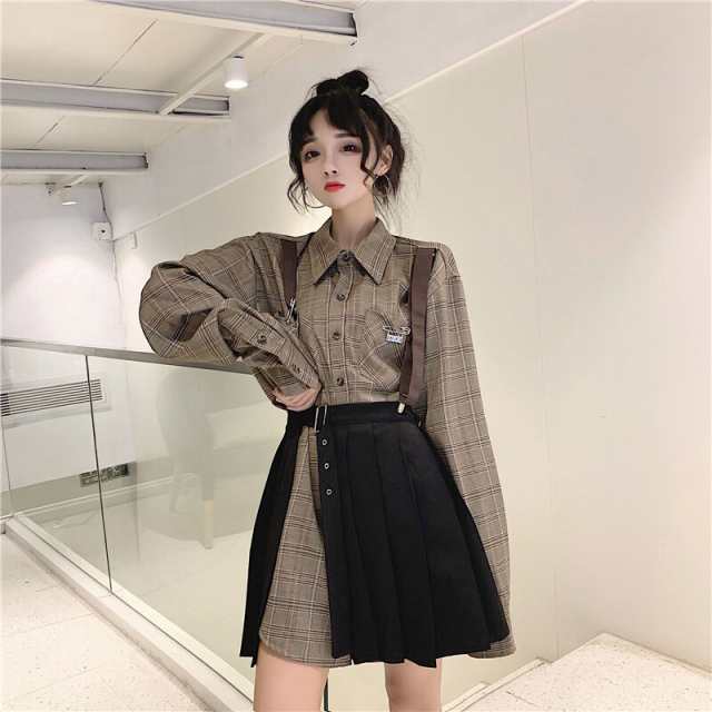 シャツワンピース セットアップ トップス チェック シャツワンピ