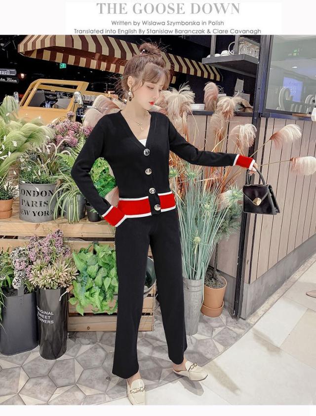 ニットカーディガン ニットパンツ 上下セット レディース ニット セットアップ 秋冬 長袖 ニットトップス リブニット クルーネック ワイドパンツ カ ニットセットアップ レディース 春夏 秋冬 春 夏 秋 冬 ニット