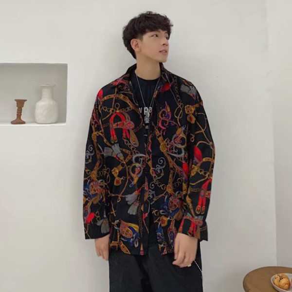 バブリー 新品未使用 パターン柄 総柄シャツ LL 長袖シャツ