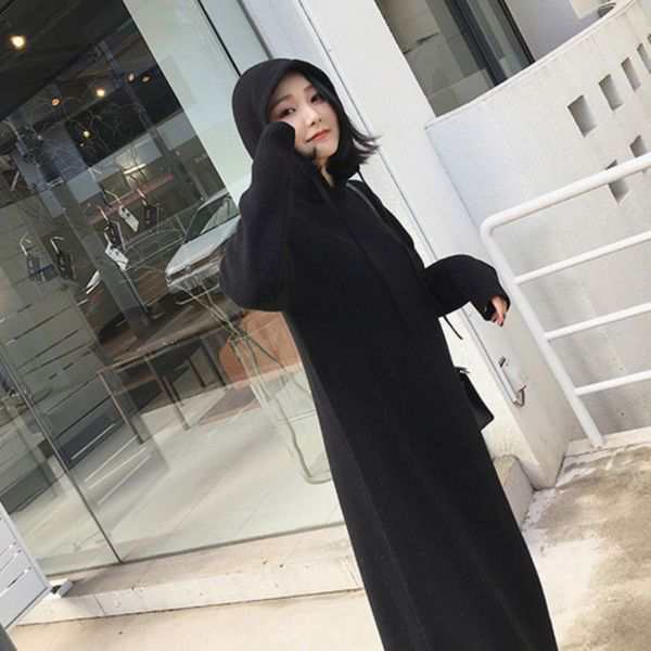 ニットワンピース パーカー ワンピ ロング 膝下 フード付き
