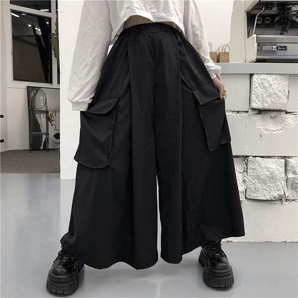 レイヤード 袴パンツ ゴシックパンク アシンメトリー ワイド