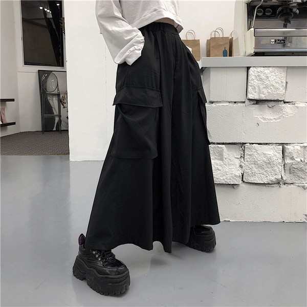 袴パンツ 黒 ワイドパンツ モード系 ストリート ブラック ユニセックス 韓国